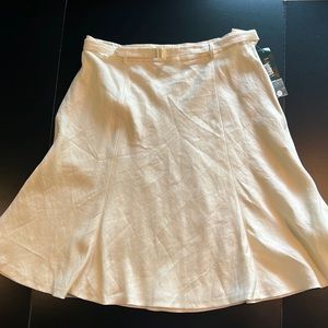 Ralph Lauren ivory linen belted midi trumpet skirt-MOP belt buckle-NWT